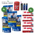 Winston Blue Volumentabak (4 x 105g) + 1 Sturmfeuerzeug + 2 Feuerzeuge + 1 TobaliQ Happy Smile Feuerzeug