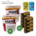 Mark Adams No.1 Volumentabak (2 x 400g) + 1.600 Hülsen (Auswahl beachten) + 2 TobaliQ Happy Smile Motiv Feuerzeuge