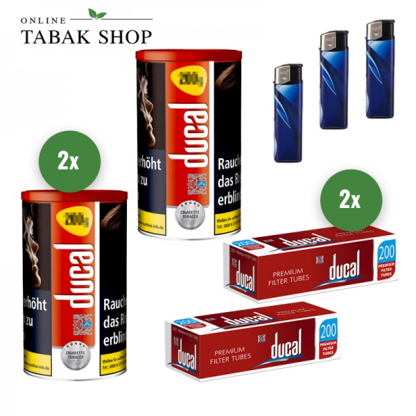 Ducal Rot Tabak (2x 168g), 400 Ducal Hülsen,  3x Feuerzeuge