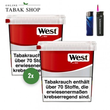 West Red Volumentabak (2 x 170g) + 1 Sturmfeuerzeug + 1 Feuerzeug