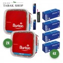 Burton Tabak Red (2 x 270g) + 1.000 Hülsen (wählbar) + 2 Feuerzeuge + 1 Sturmfeuerzeug