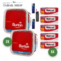 Burton Tabak Red (2 x 270g) + 1.000 Hülsen (wählbar) + 2 Feuerzeuge + 1 Sturmfeuerzeug