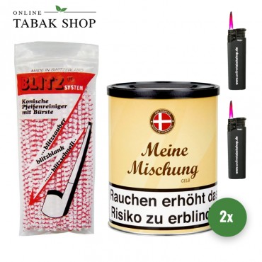 Meine Mischung Gelb Pfeifentabak (2 x 200g) + 80 Blitz Pfeifenreiniger + 2 Sturmfeuerzeuge