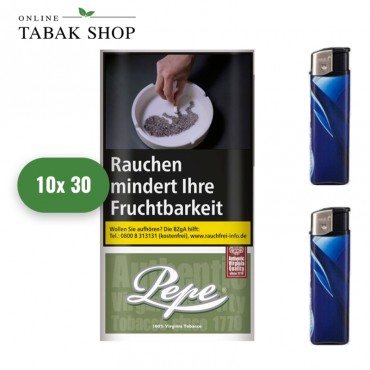 Pepe Rich Green Tabak (10 x 30g) + 2 Feuerzeuge