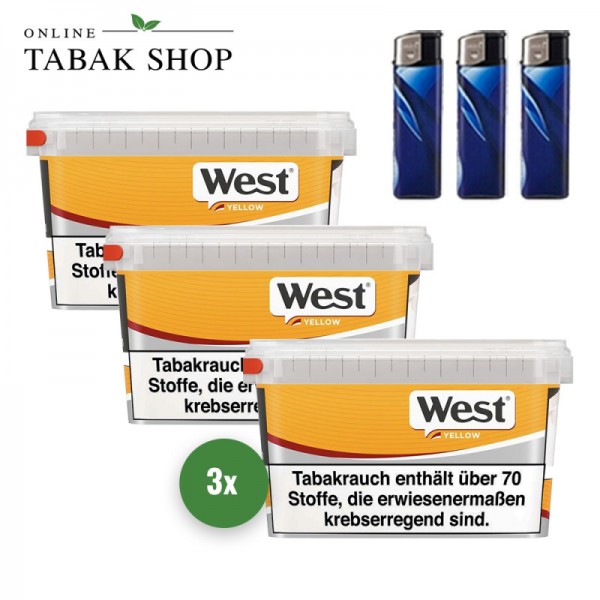 West Yellow Volumen Tabak (3 x 110g) + 3 Feuerzeuge