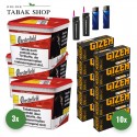Chesterfield Volumentabak Red (3 x 255g) + 2.000 Hülsen (nach Wahl) + 2 Sturmfeuerzeuge + 2 Feuerzeuge