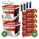 Chesterfield Volumentabak Red (3 x 255g) + 2.000 Hülsen (nach Wahl) + 2 Sturmfeuerzeuge + 2 Feuerzeuge