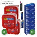 Moro Tabak (3 x 245g) + 2000 Hülsen (wählbar) + 2 Feuerzeuge + 1 Sturmfeuerzeug