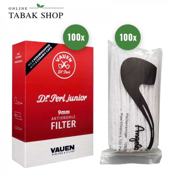 Dr. Perl Jubig Pfeifenfilter 9mm (1 x 100er) + 100 Pfeifenreiniger