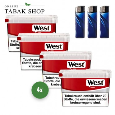 West Red Volumentabak (4 x 115g) + 3 Feuerzeuge