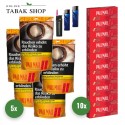 Pall Mall Allround Tabak Super (5 x 145g) + 2.000 Pall Mall Xtra Hülsen + 1 Sturmfeuerzeug + 2 Feuerzeuge