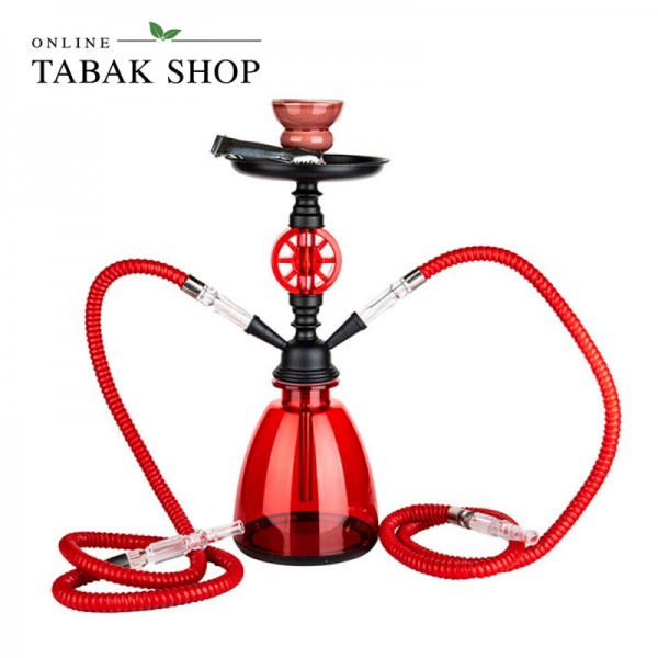 Shisha "One Circle" in Rot mit 2 Schläuchen, 35 cm