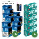 L&M Blau Tabak (10 x 39g) + 1.000 Hülsen (wählbar) + 1 Sturmfeuerzeug + 1 Feuerzeug