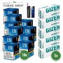 L&M Blau Tabak (10 x 39g) + 1.000 Hülsen (wählbar) + 1 Sturmfeuerzeug + 1 Feuerzeug