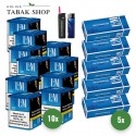 L&M Blau Tabak (10 x 39g) + 1.000 Hülsen (wählbar) + 1 Sturmfeuerzeug + 1 Feuerzeug