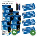 L&M Blau Tabak (10 x 39g) + 1.000 Hülsen (wählbar) + 1 Sturmfeuerzeug + 1 Feuerzeug