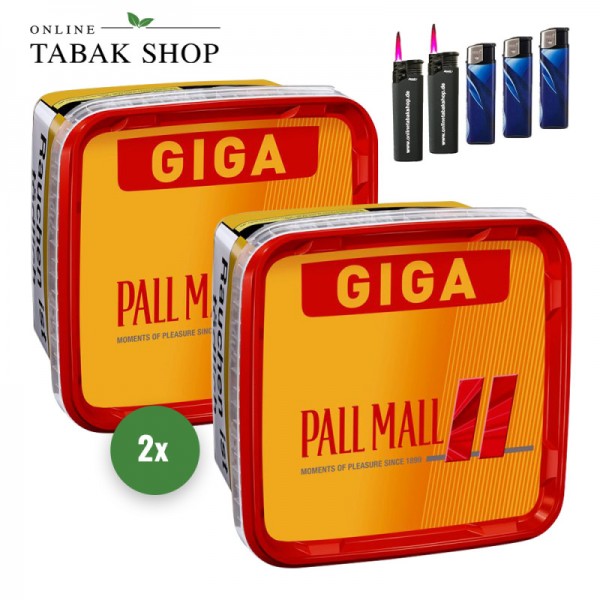 Pall Mall Giga Volumentabak (2 x 263g) + 3 Feuerzeuge + 2 Sturmfeuerzeuge