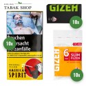American Spirit Tabak (10 x 30g, wählbar!) + Gizeh Fine Green Blättchen (10 x 100er) + Gizeh 6mm Slim Filter Tips (10 x 120er)