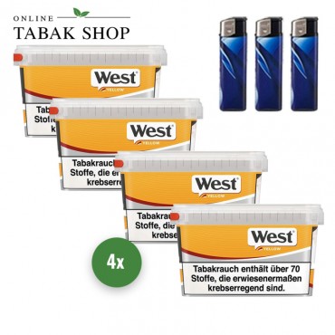 West Yellow Volumen Tabak (4 x 110g) + 3 Feuerzeuge