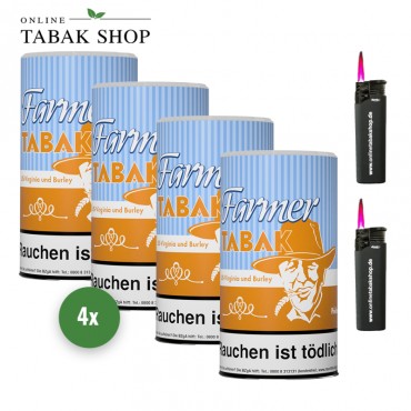 Farmer Tabak / Pfeifentabak Dose (4x 160g) + 2 Turbo Jet Sturmfeuerzeug