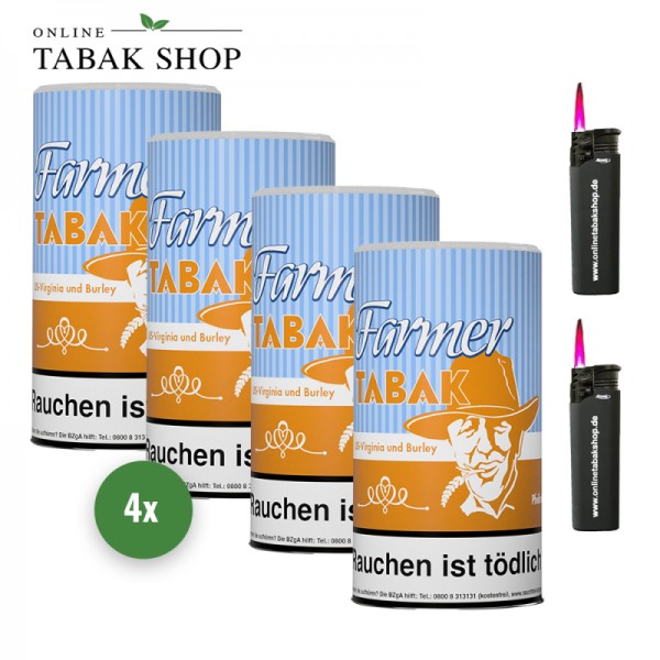 Farmer Tabak / Pfeifentabak Dose (4x 160g) + 2 Turbo Jet Sturmfeuerzeug