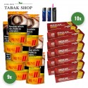 Pall Mall Allround Red Tabak Giga (9 x 104g) + 2.000 Hülsen (wählbar) + 1 Sturmfeuerzeug + 2 Feuerzeuge