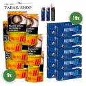 Pall Mall Allround Red Tabak Giga (9 x 104g) + 2.000 Hülsen (wählbar) + 1 Sturmfeuerzeug + 2 Feuerzeuge