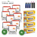 West Yellow Volumen Tabak (3 x 155g) + 1.000 Hülsen + 1 Feuerzeug + 1 Sturmfeuerzeug