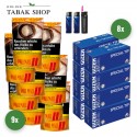 Pall Mall Allround Red Tabak Giga (9 x 104g) + 2.000 Hülsen (wählbar) + 1 Sturmfeuerzeug + 2 Feuerzeuge