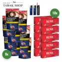 Pall Mall Red Tabak Giga (9 x 104g) + 2.000 Hülsen (wählbar) + 1 Sturmfeuerzeug + 2 Feuerzeuge