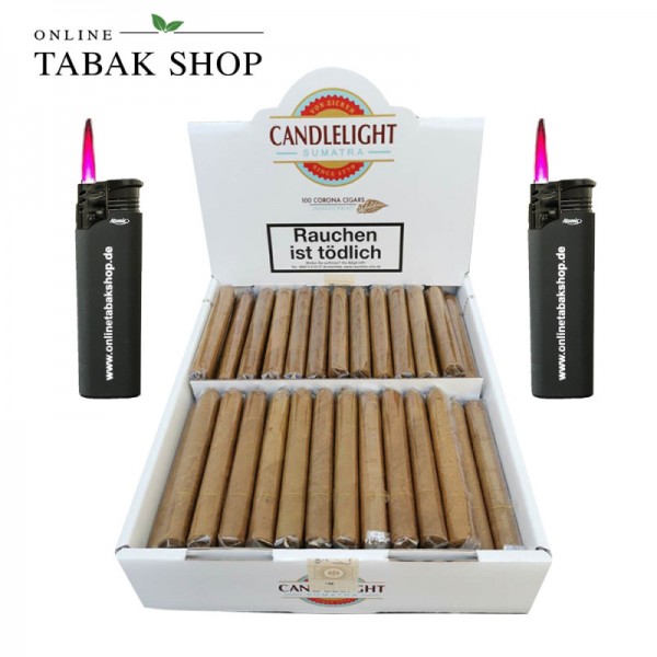 Candlelight "Corona Sumatra" Zigarren (1x 100 Stück) + 2 Sturmfeuerzeuge