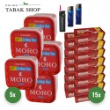Moro Tabak (5 x 245g) + 3.000 Hülsen (wählbar) + 2 Feuerzeuge + 1 Sturmfeuerzeug