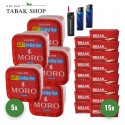 Moro Tabak (5 x 245g) + 3.000 Hülsen (wählbar) + 2 Feuerzeuge + 1 Sturmfeuerzeug