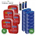 Moro Tabak (5 x 245g) + 3.000 Hülsen (wählbar) + 2 Feuerzeuge + 1 Sturmfeuerzeug