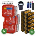 Moro Tabak Titan Box (3 x 325g) + 2.000  Hülsen + 1 Sturmfeuerzeug + 2 Feuerzeuge + 1 KFZ-Aschenbecher
