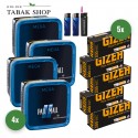 Pall Mall Blue Tabak Mega (4 x 125g) + 1.000 Hülsen (wählbar) + 1 Sturmfeuerzeug + 2 Feuerzeuge