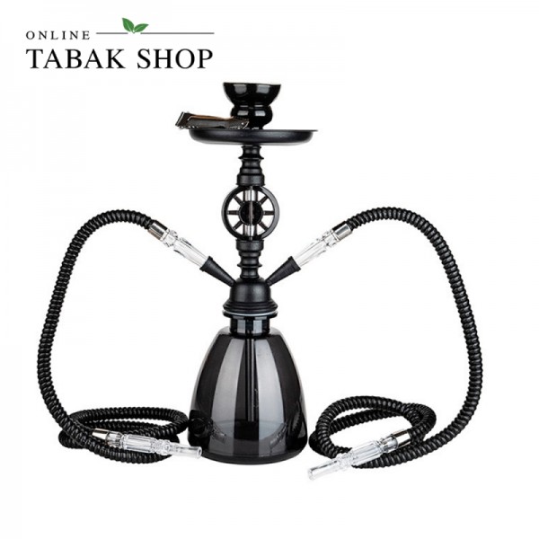 Shisha "One Circle" in Schwarz mit 2 Schläuchen, 35 cm