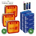 Pall Mall Volumentabak (3 x 263g) + 2.000 Hülsen (wählbar) + 1 Sturmfeuerzeug + 2 Feuerzeuge