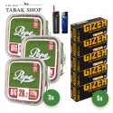Pepe Rich Green Volumentabak (3 x 170g) + 1.000 Hülsen (wählbar) + 1 Sturmfeuerzeug + 1 Feuerzeug