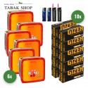 Pall Mall Allround Red Tabak Mega (6 x 125g) + 2.000 Hülsen (wählbar) + 2 Sturmfeuerzeuge + 2 Feuerzeuge