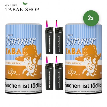 Farmer Tabak / Pfeifentabak Dose (2x 160g) + 4x Turbo Jet Sturmfeuerzeug