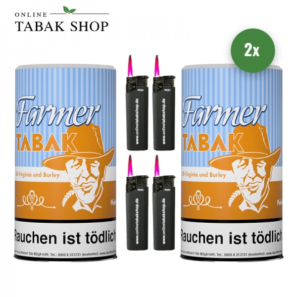 Farmer Tabak / Pfeifentabak Dose (2x 160g) + 4x Turbo Jet Sturmfeuerzeug