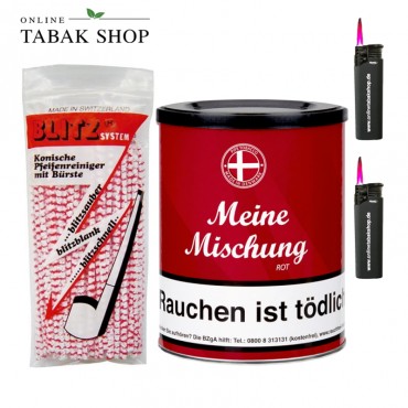 Meine Mischung Rot Pfeifentabak (2 x 200g) + 80 Blitz Pfeifenreiniger und 2 Sturmfeuerzeuge