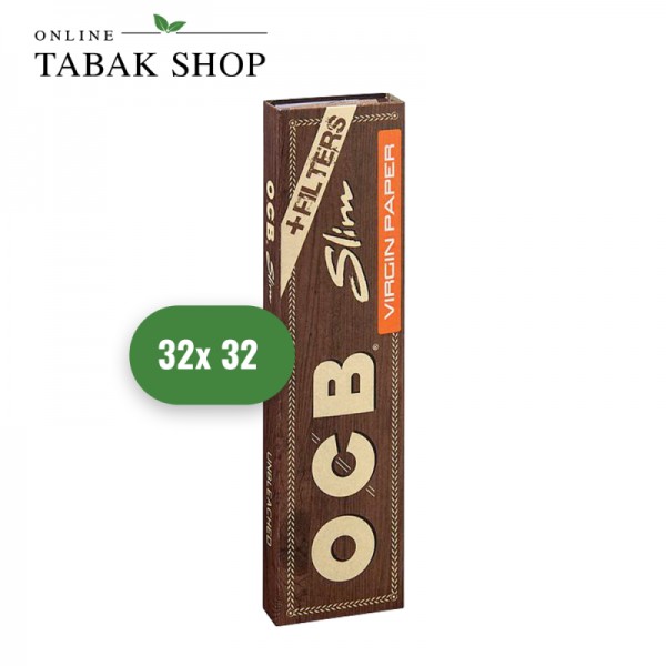 OCB Unbleached Slim Virgin Zigarettenpapier mit Tips (32x 32er)