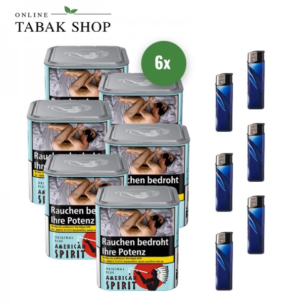 American Spirit Original Blau Tabak (6 x 80g) + 6 Feuerzeuge