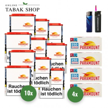Paramount Tabak M (10 x 40g) + 1.000 Hülsen + 1 Feuerzeug + 1 Sturmfeuerzeug