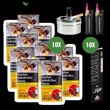 American Spirit Master Blend Gold (10 x 30g)  + 10 Gizeh Black King Size Slim Blättchen u. Tips, 2 Sturmfeuerzeuge, 1 Drehascher