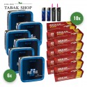 Pall Mall Blue Tabak Mega (6 x 125g) + 2.000 Hülsen (wählbar) + 2 Sturmfeuerzeuge + 2 Feuerzeuge