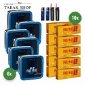 Pall Mall Blue Tabak Mega (6 x 125g) + 2.000 Hülsen (wählbar) + 2 Sturmfeuerzeuge + 2 Feuerzeuge