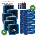 Pall Mall Blue Tabak Mega (6 x 125g) + 2.000 Hülsen (wählbar) + 2 Sturmfeuerzeuge + 2 Feuerzeuge
